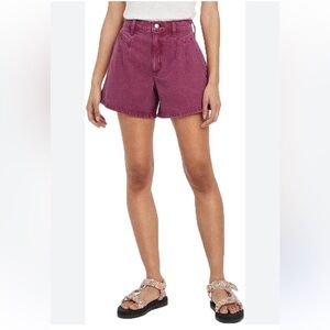 High Rise Midi Pleated Mom Jean Shorts | Berry | 2/26